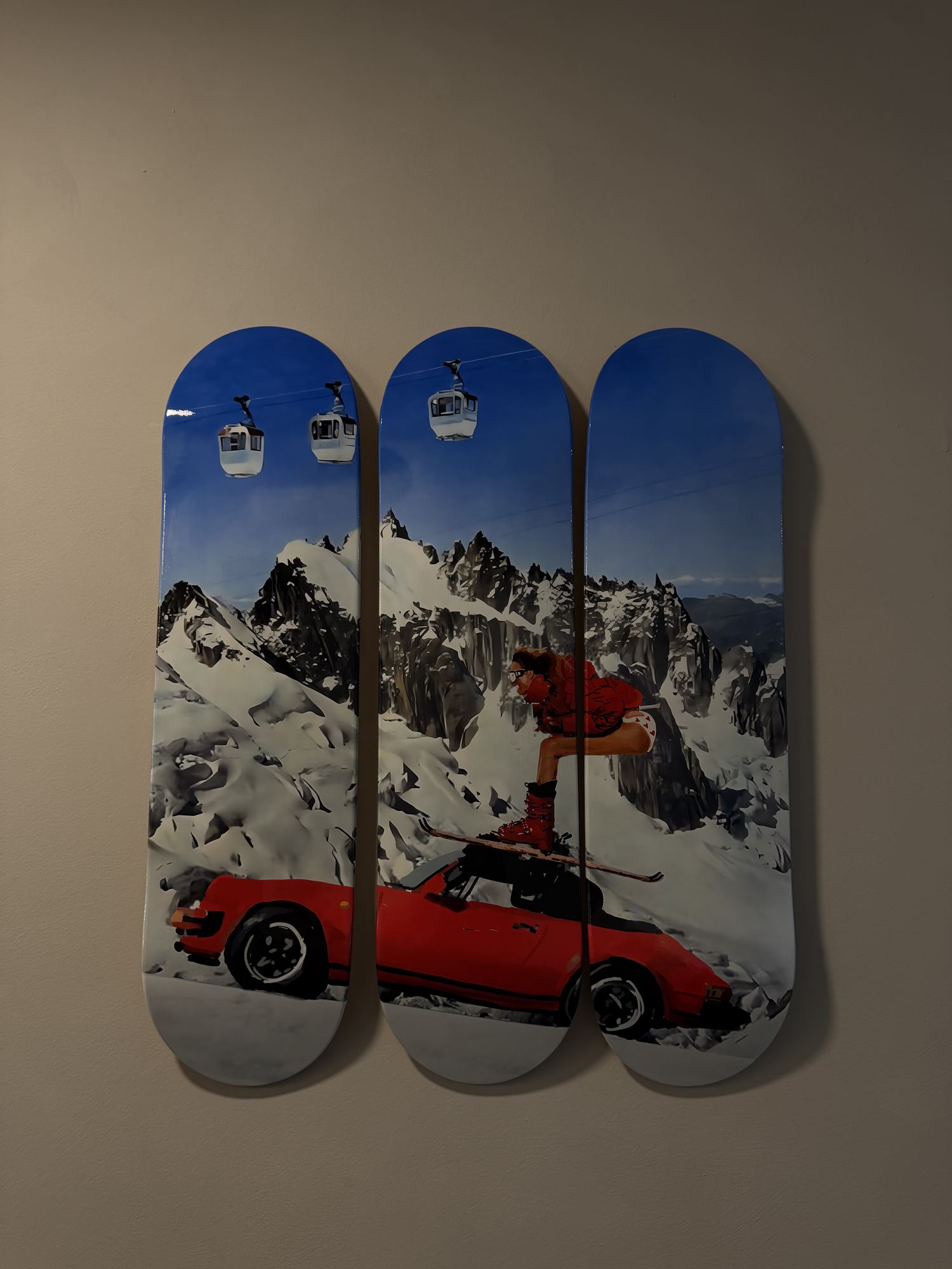 Skate deck art on the wall