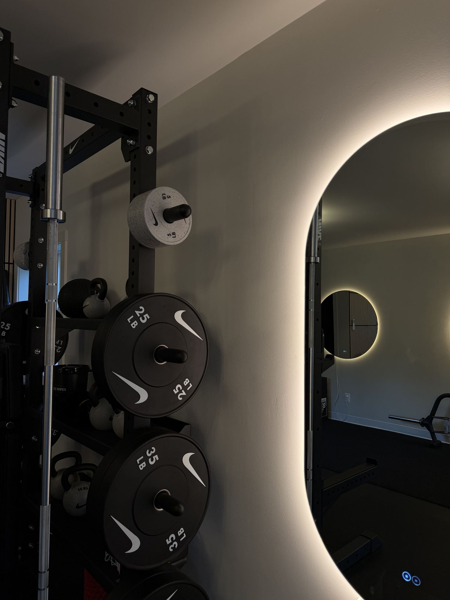 The rack and mirror in warm light